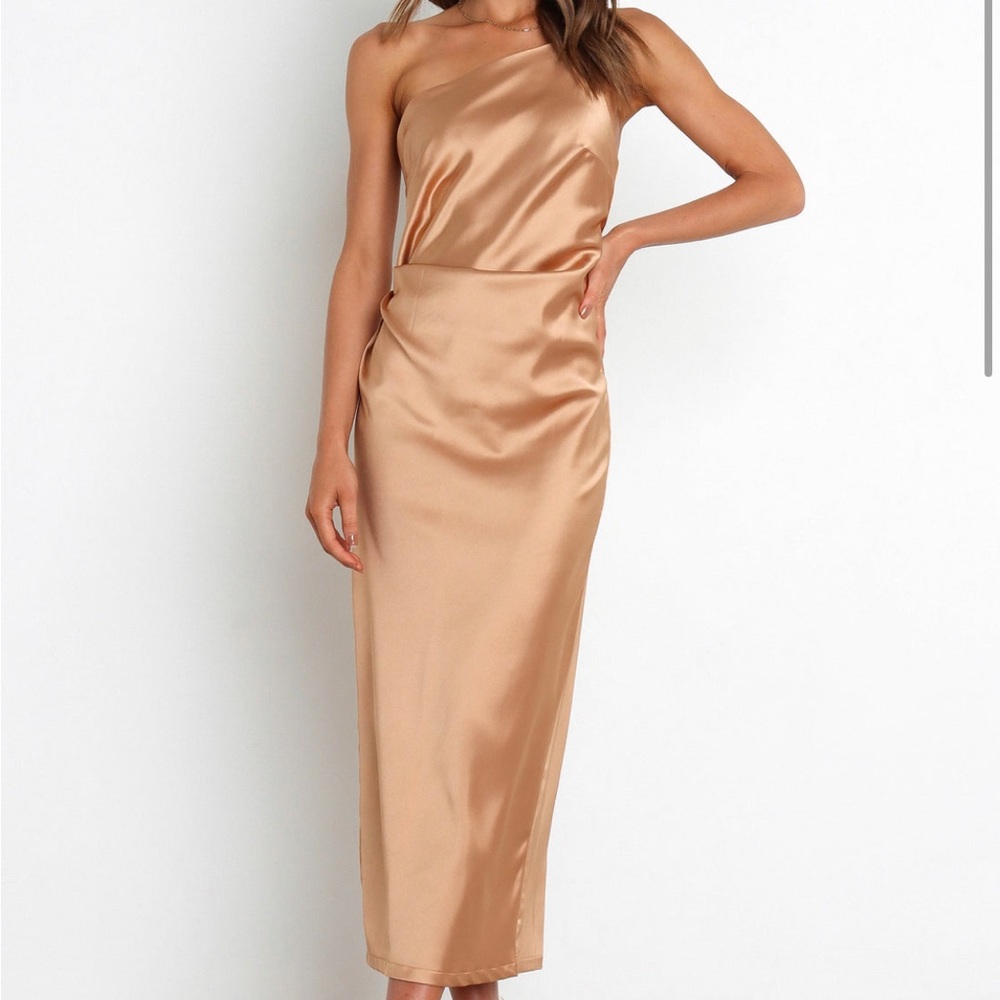 Petal and Pup Gold One Shoulder Dress